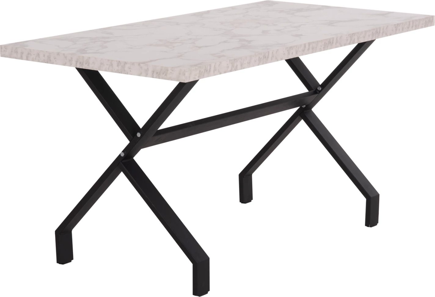Tavolinë kuzhine LANA, pamje mermeri të bardhë, këmbë metalike të zeza, 140x70x72cm