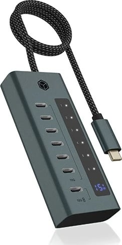 Kasë IcyBox IB-HUB1457-C31, 7 porta, USB Type-C, 36 W, Gri