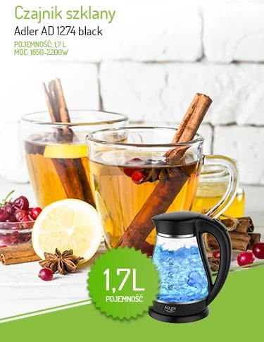 çajnik elektrik qelqi, Adler AD 1274, 1.7L, 2200W, ndriçim LED, i zi
