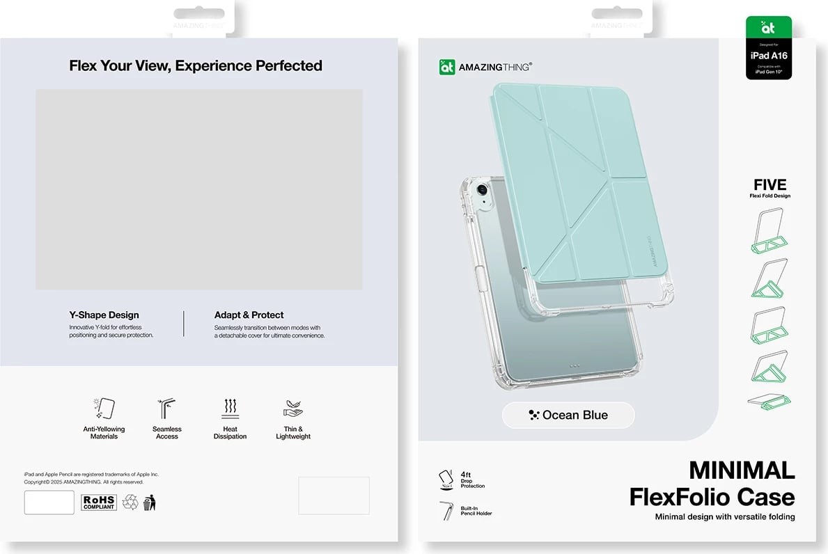 Mbështjellës tablet, AmazingThing Minimal Case, për iPad 11" (2025) dhe iPad 10.9" (2022), kapak me këmbëz qëndrese, mbajtës Apple Pencil, profil i hollë me pjesë të pasme transparente, blu