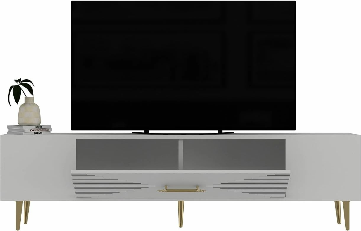 Komodë TV Skye Decor, Dekol1, e bardhë, e artë