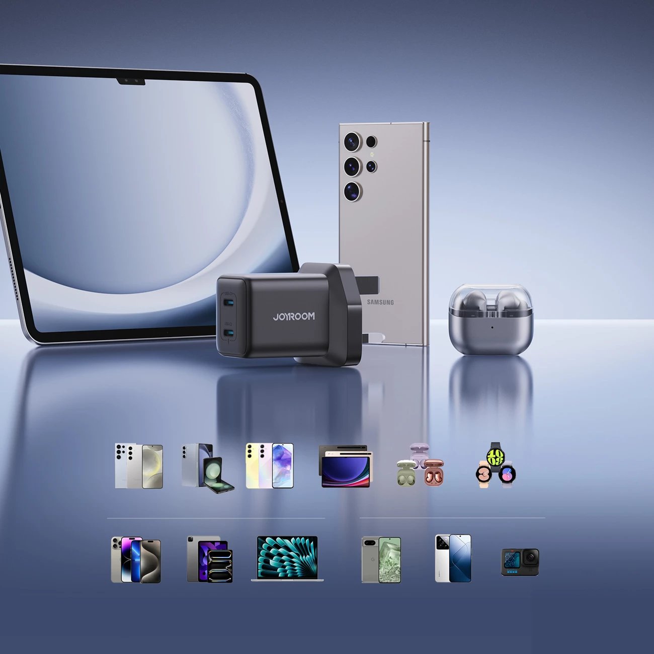 Karikues muri Joyroom JR-TCG17, 45W, 2x USB-C, pa kabllo, i zi, prizë UK