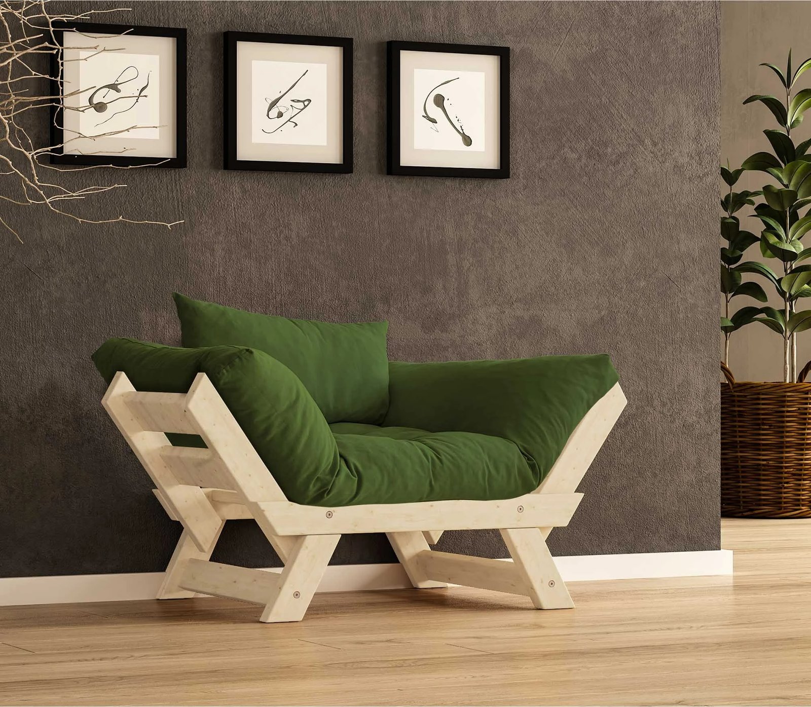 Divan kopshti një vendësh, Skye Decor, CPT8150-140, ngjyrë natyrale dhe e gjelbër