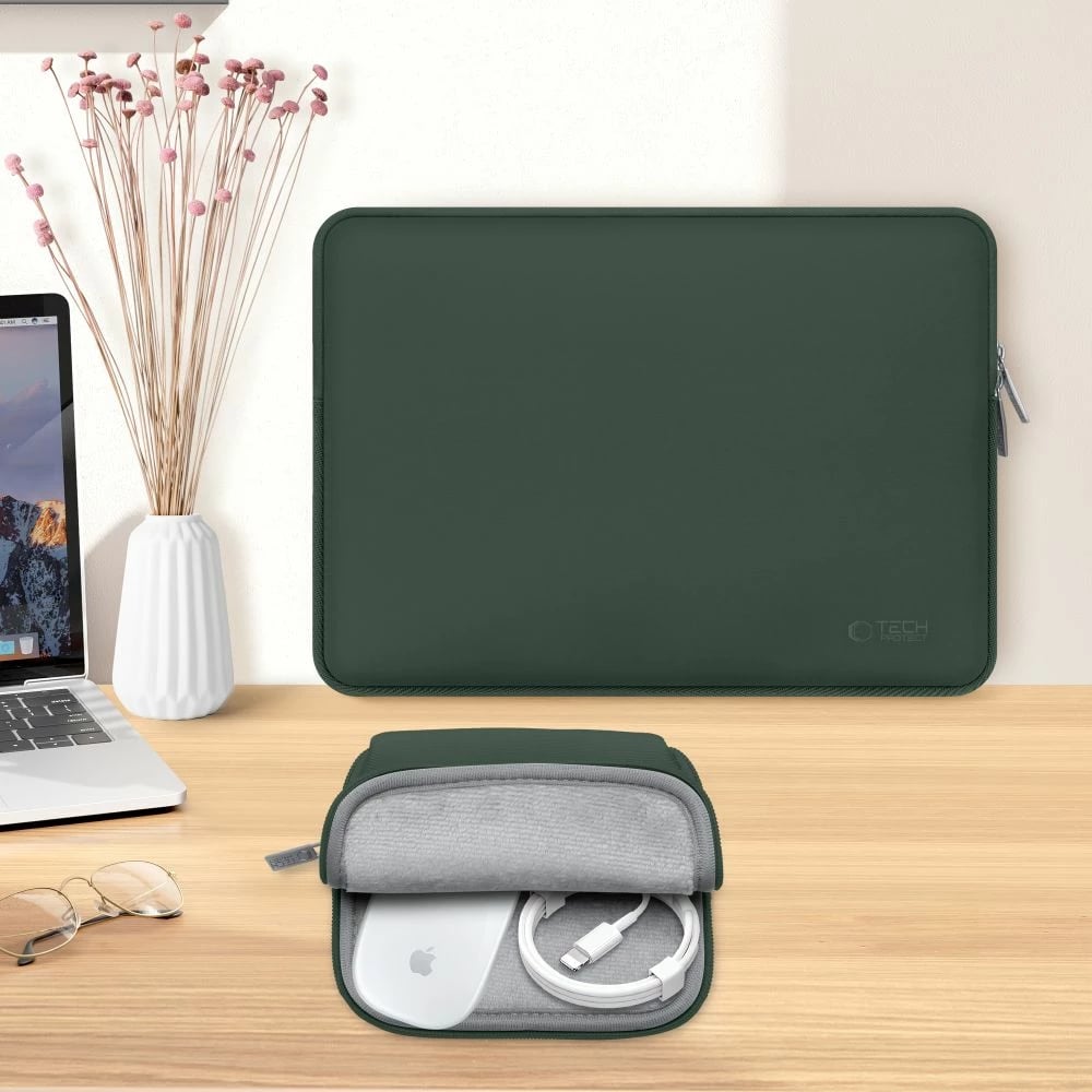 Kasë laptopi Tech-Protect NeoSlim 13-14 inç me çantë aksesorësh, e gjelbër