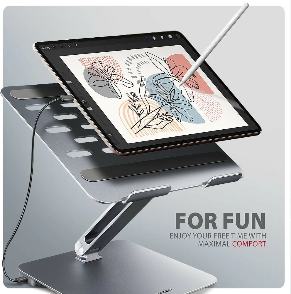Mbajtës me hub 7-në-1 AXAGON HMC-STND, për laptop 10"-16", alumini, 3x USB-A, HDMI 4K, RJ-45, PD 100W, argjendtë