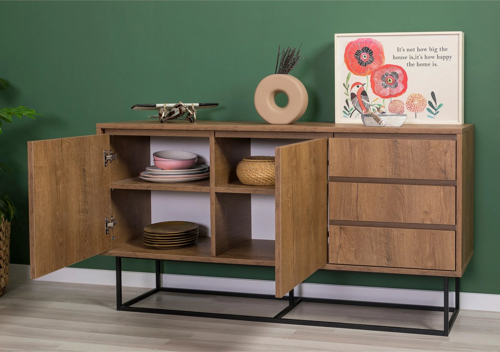 Set mobiljesh për dhomë dite, ngjyrë arre dhe e zezë, Laxus Takım 14