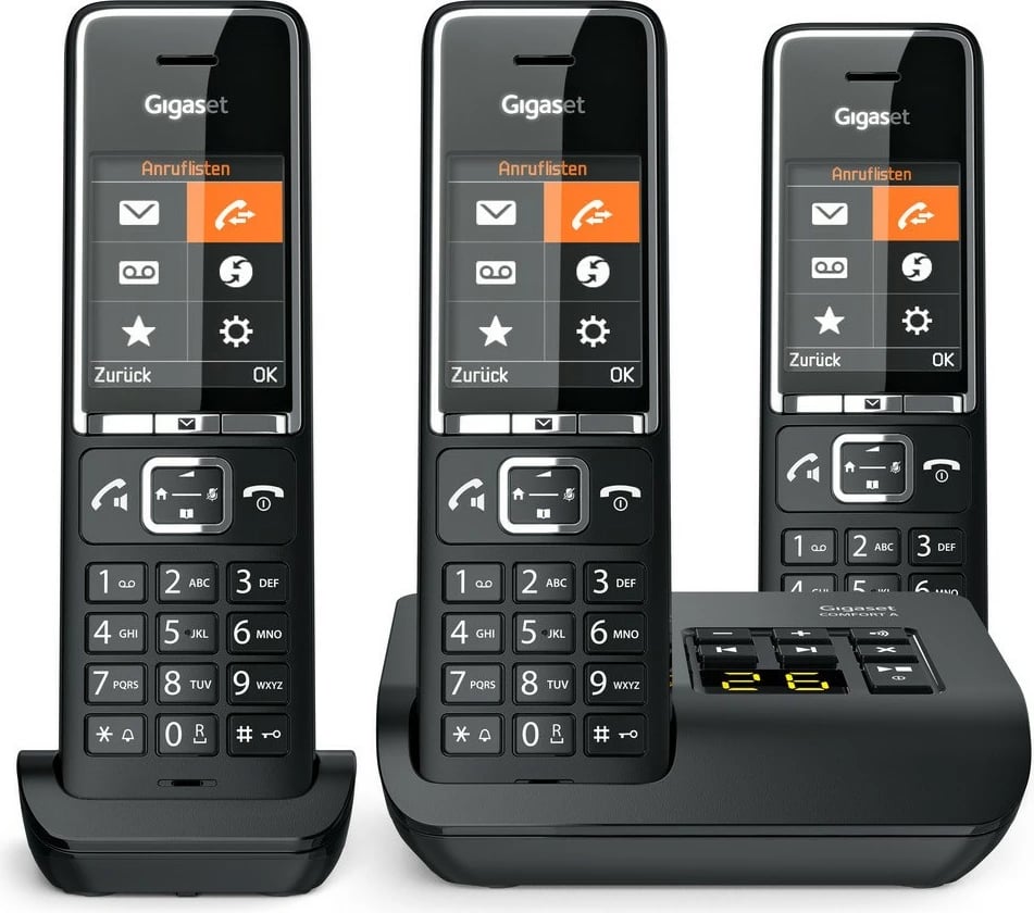 Telefon pa tela Gigaset COMFORT 550A, 3 dorëza, regjistrues automatik, 200 kontakte, i zi Telefon pa tela Gigaset COMFORT 550A, 3 dorëza, regjistrues automatik, 200 kontakte, i zi