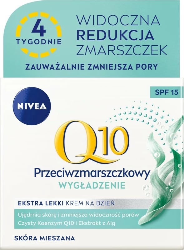 Krem ditës për fytyrë për femra Nivea Q10 Wrinkle Smoothing Extra Light Day Cream SPF15, 50ml