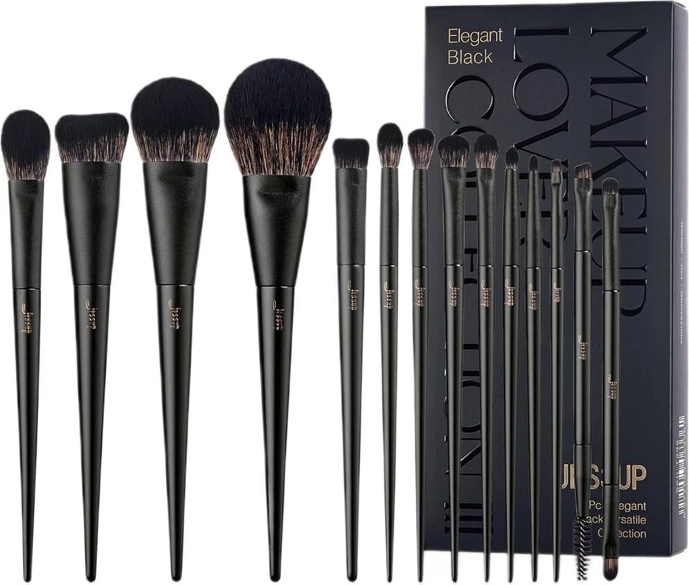 Set brushash për grim JESSUP T336 për femra, e zezë matte, 14 copë