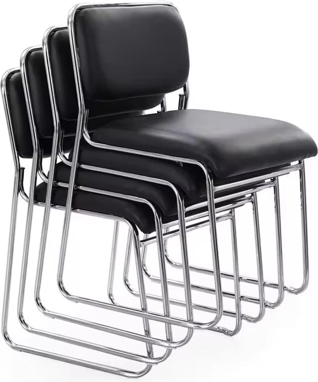 Karrige për mysafirë, e grumbullueshme, Randin, e zezë, këmbë kromi, 42x44x77cm