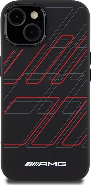Mbështjellës Mercedes AMG Silicone Large Rhombuses Pattern MagSafe për iPhone 15 Plus / 14 Plus, i zi