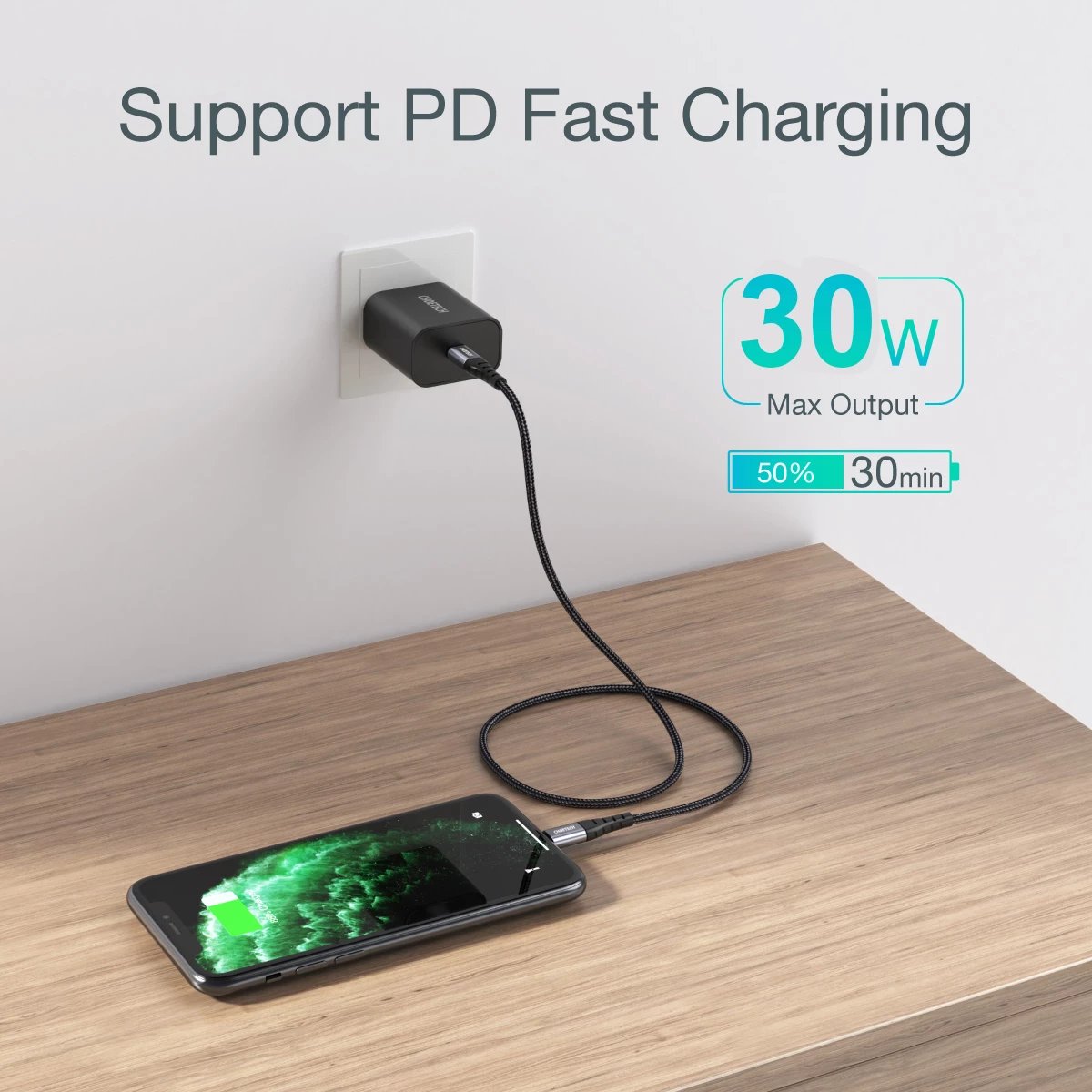 Kabllo Choetech IP0039 USB-C në Lightning, 1.2m, e zezë