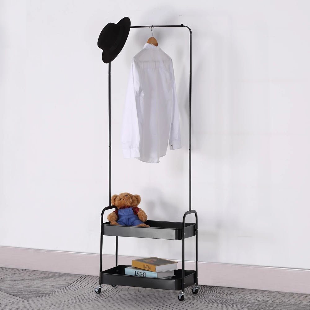 Raf garderobe metalik, ngjyrë e zezë, 56x31x152 cm