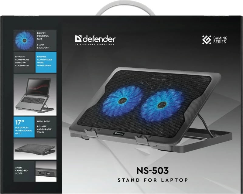 Kasë ftohëse për laptop Defender NS-503, 15.6"-17", 2xUSB, Metal, e zezë