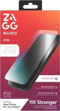 Mbështjellës Zagg InvisibleShield Glass XTR4 Graphene për iPhone 16 Pro, me filtër dritë blu, Blu