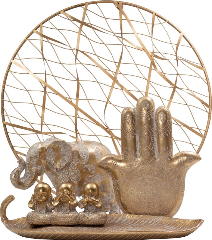 Dekor muror Hamsa, polirezine, ngjyrë ari-bardhë, 25x3x30cm