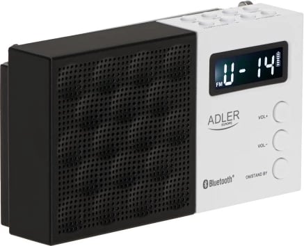 radio dixhitale PLL AM/FM, Adler AD 1908, Bluetooth 5.0, USB/SD, memorie 20 stacione, ekran LCD, 1.2 W, bateri 800 mAh, bardh e zezë