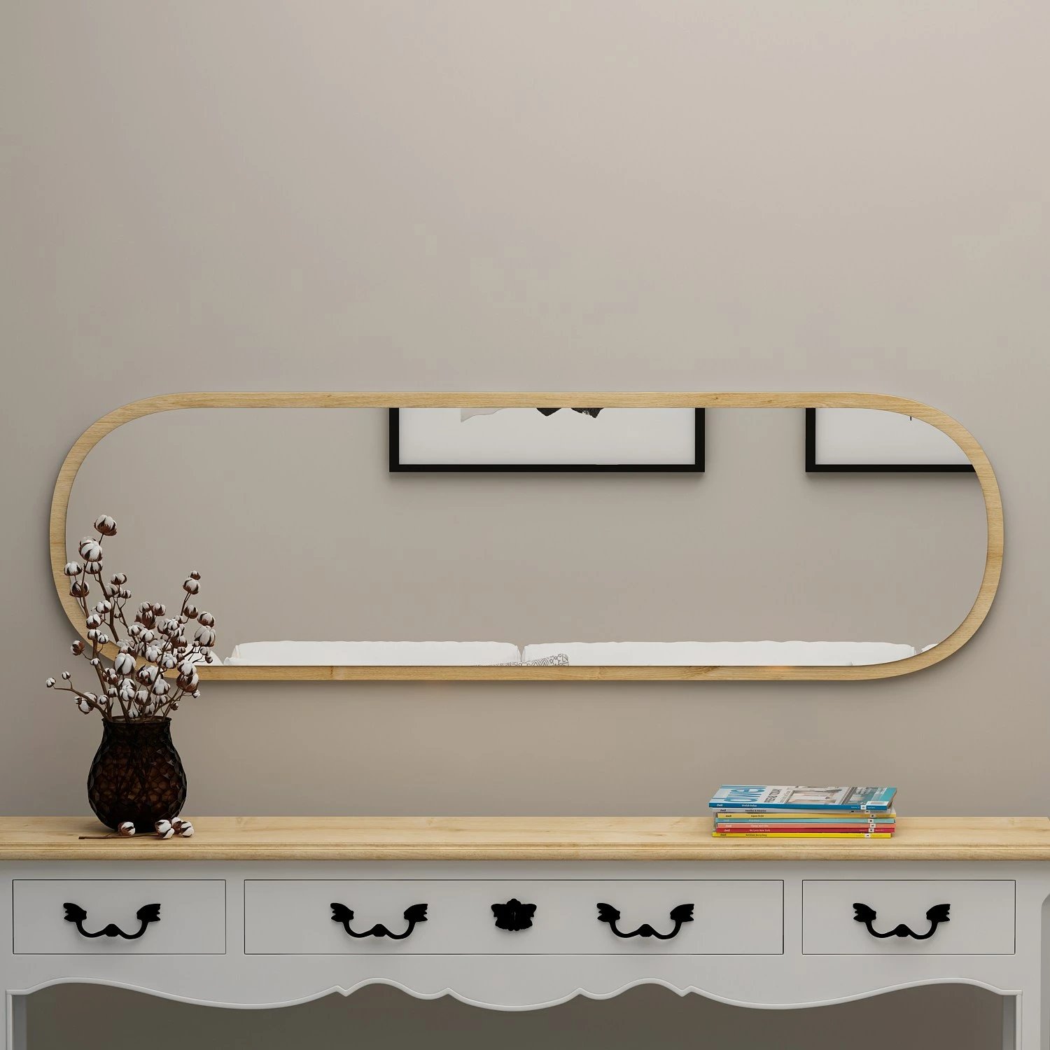 Pasqyrë e gjatë ovale, ngjyrë natyrale, Hanah Home Magnum