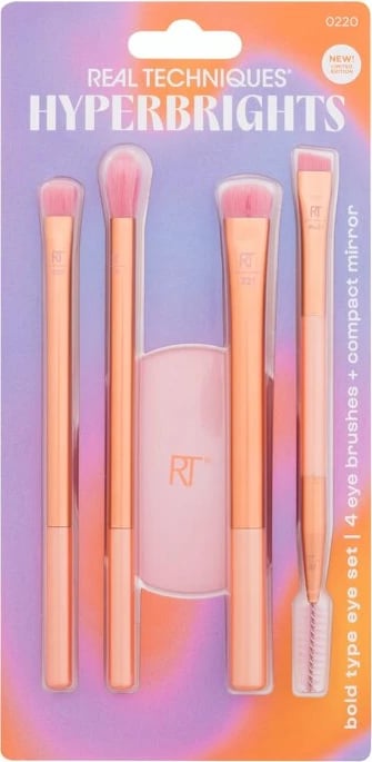 Set furçash për sy Real Techniques Hyperbrights Bold Type Eye Set për femra, portokalli/rozë, 1 copë