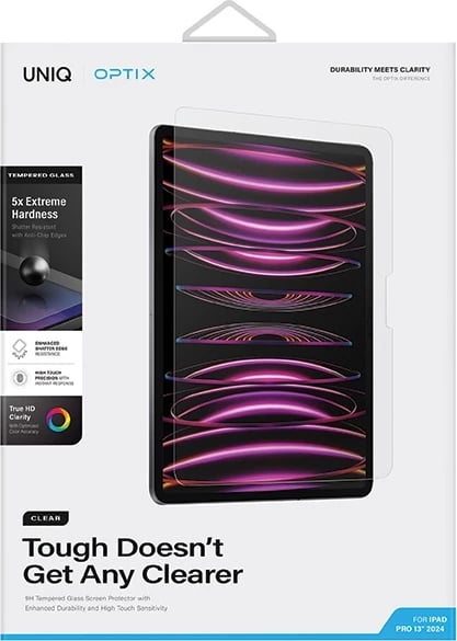 Mbrojtës ekrani xham i temperuar UNIQ Optix Clear me aplikator për iPad Pro 13" (2024)