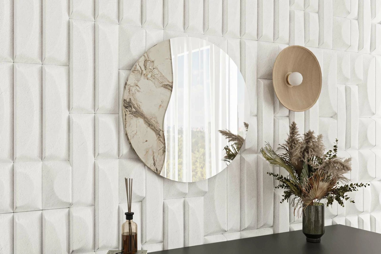 Pasqyrë dekorative, ngjyrë mermeri, Skye Decor, Oula, 60x60cm