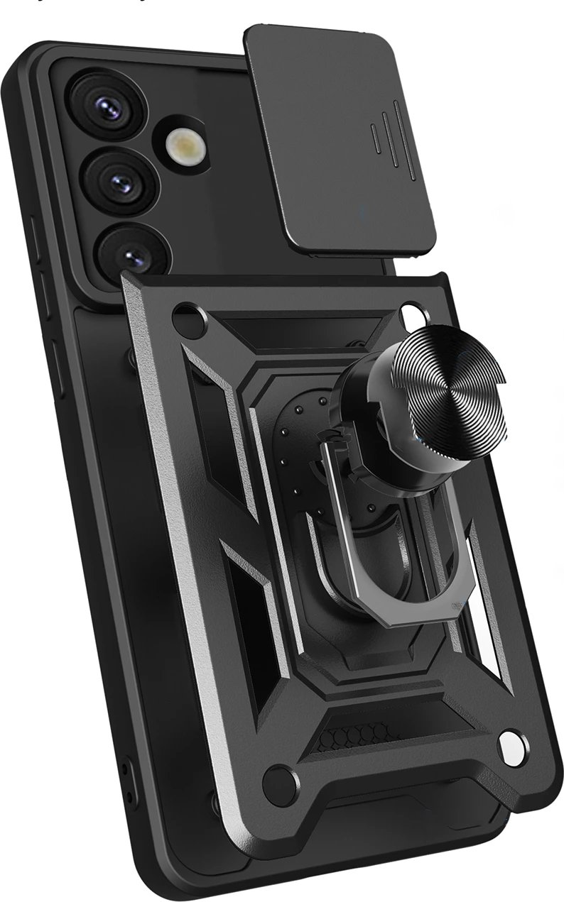 Mbështjellës Hurtel Hybrid Armor Camshield me stand dhe kapak kamere për Google Pixel 9 Pro XL 5G / 10 Pro XL 5G, i zi