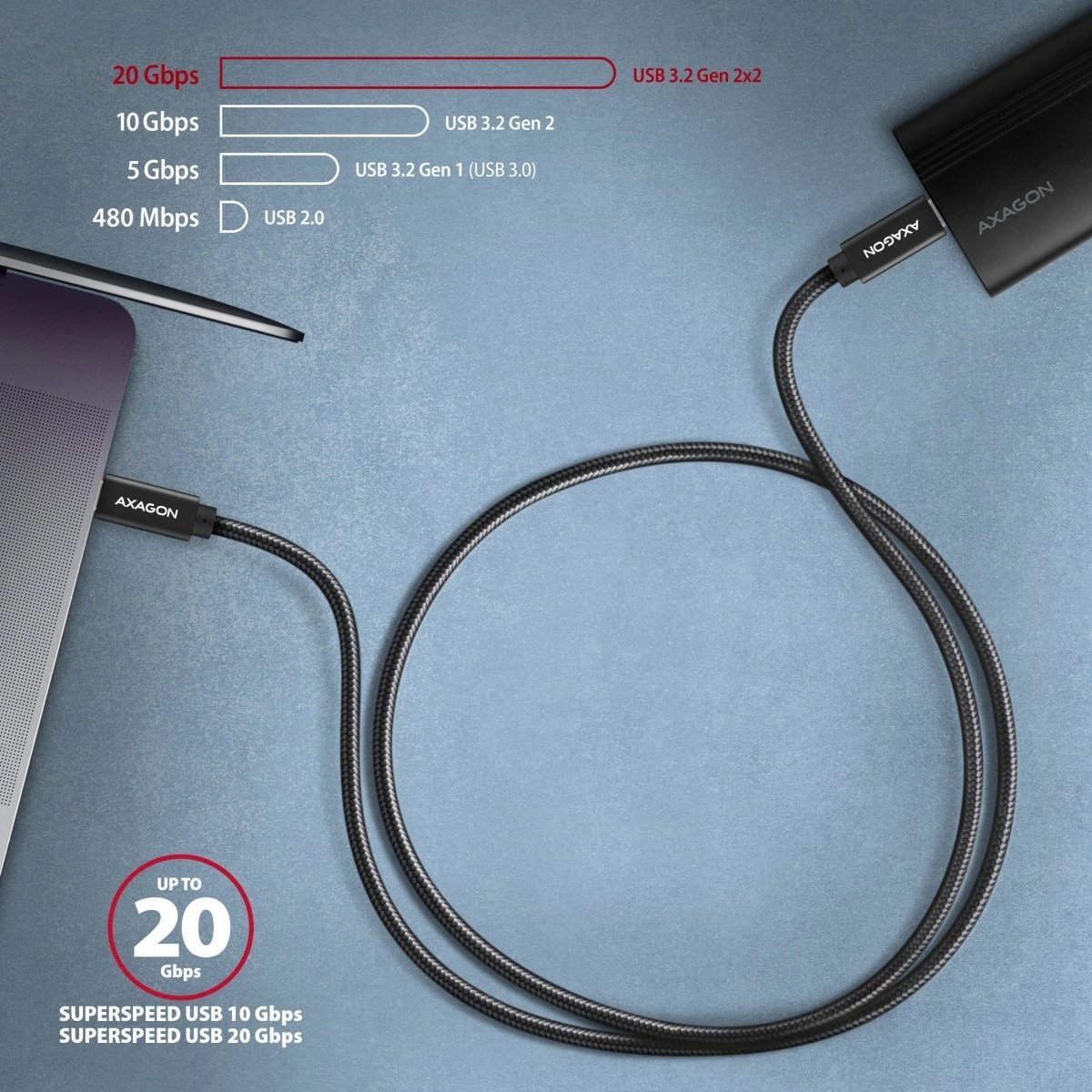 Kabllo USB-C në USB-C AXAGON BUCM32-CM10AB, 1m, 100W, 5A, 4K, e zezë
