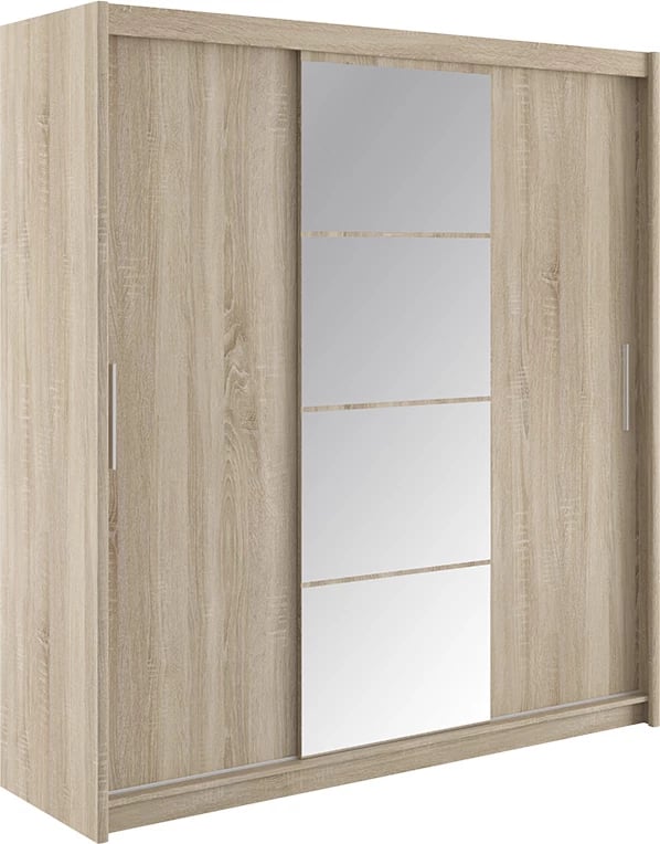 Dollap Elodie me 3 dyer rrëshqitëse me pasqyrë, ngjyrë sonoma, 200x61x216cm