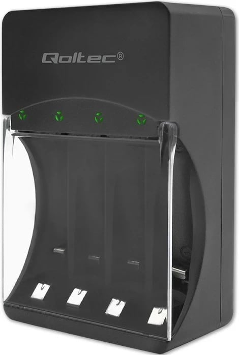 Karikues baterish Qoltec 50653 për Ni-MH R03/AAA R6/AA, Zi