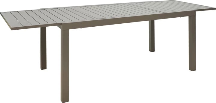 Set tavoline me karrige Lafla-Azelie, alumin champagne, plywood natyral, 160-240x100x75cm, 9 copë