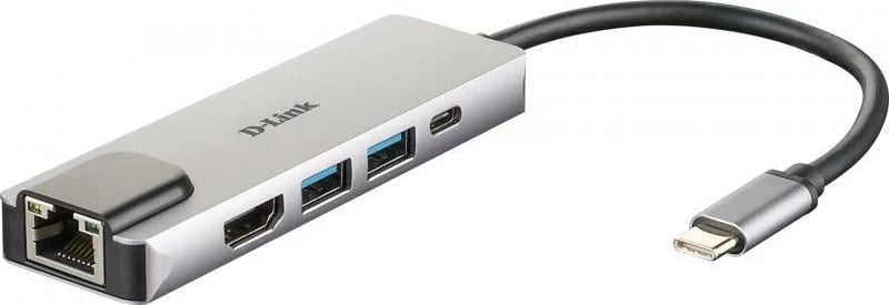 Docking station USB-C, D-Link DUB-M520, HDMI 4K, 2x USB 3.0, RJ45 Gigabit, USB-C PD 60W, argjendtë/zi