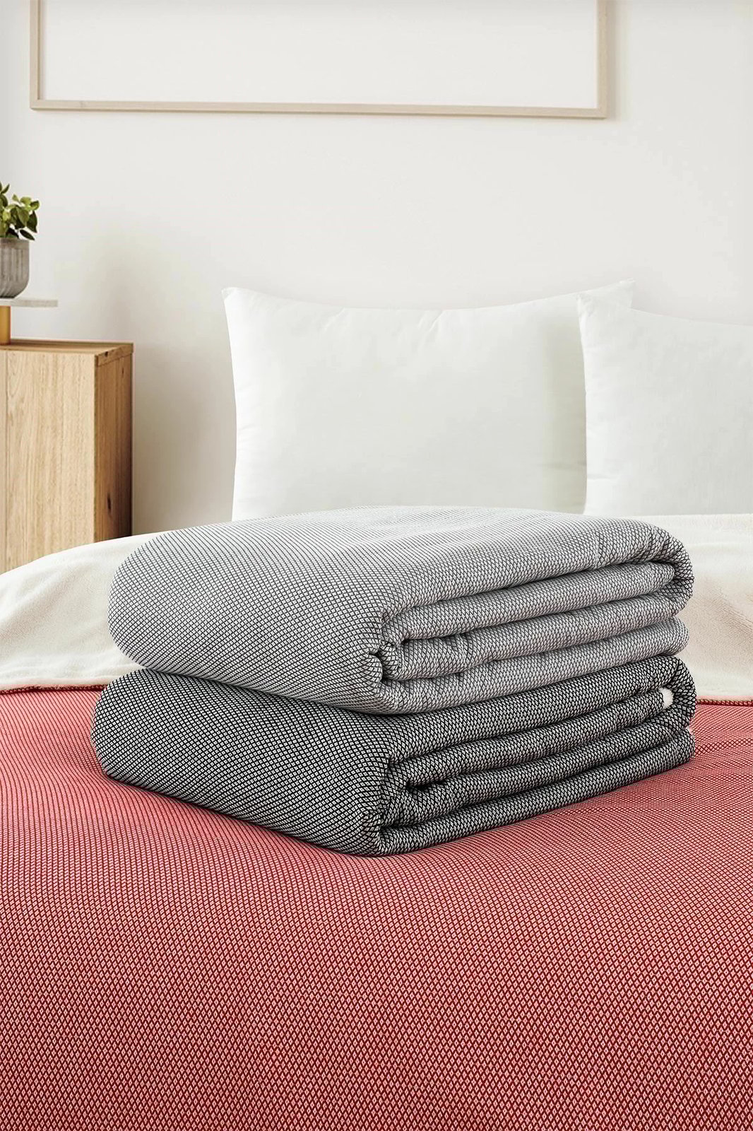 Batanije dopio, pambuk 100%, e kuqe, L'Essentiel Linge de Maison, Likya, 195x220cm