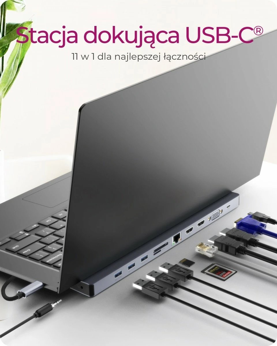 Kasë IcyBox IB-DK2106a-CPD Docking Station 11-in-1, 2x HDMI, 1x VGA, LAN, Lexues kartash, 3x USB, 100W PD, anthracite/black