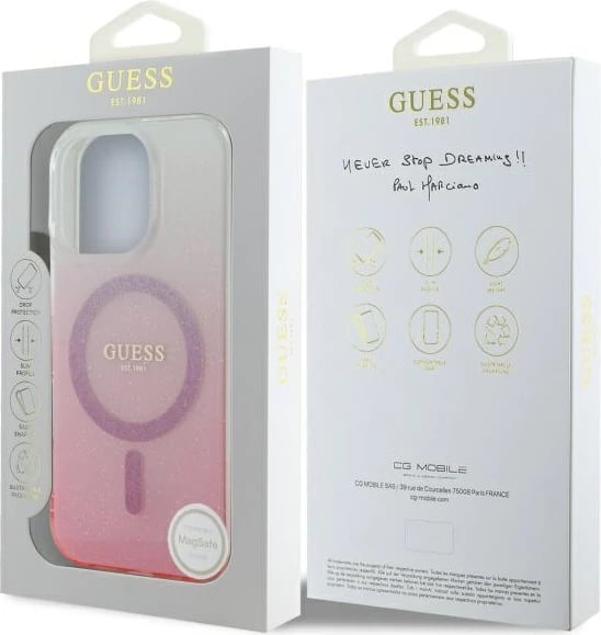 Mbështjellës Guess IML Glitter Gradient MagSafe për iPhone 16 Pro Max, Rozë Mbështjellës Guess IML Glitter Gradient MagSafe për iPhone 16 Pro Max, Rozë