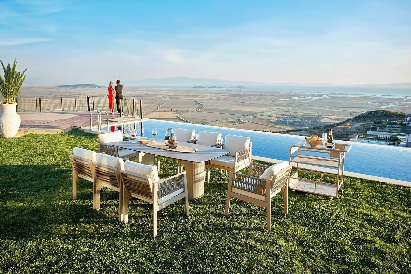 Set tavoline me karrige për terasë, 9 pjesë, Skye Decor, qeramikë Toscana