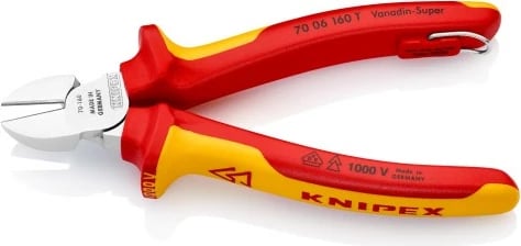 Knipex kërrusëse diagonale 70 06 160 T, 160mm, dorezë plastike, krom-vanadium, e kuqe/verdhe