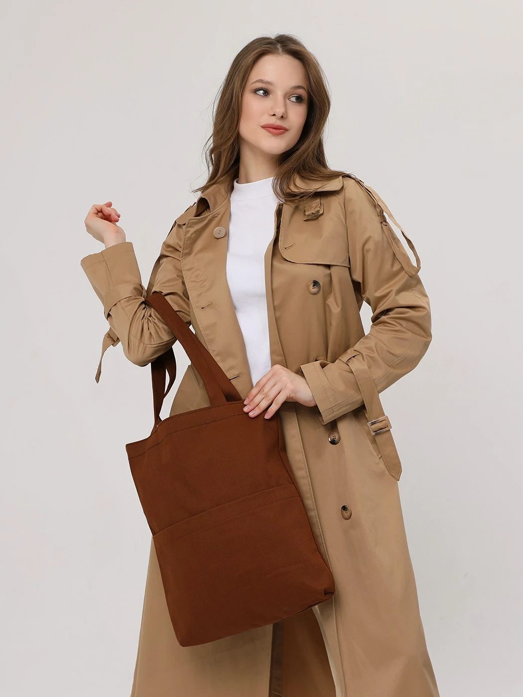 Çantë tote Zoozie Bags, ngjyrë kafe e errët, 2070