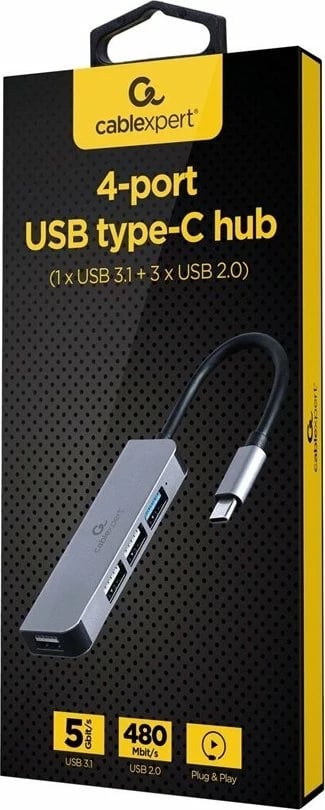 Hub USB-C Gembird 4-Porty, gri