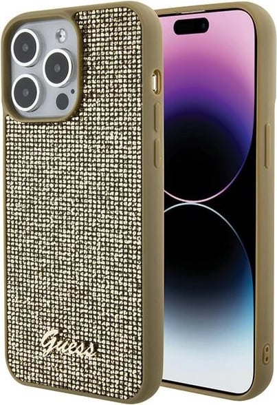 Mbështjellës Guess Disco Metal Script për iPhone 15 Pro Max, ari