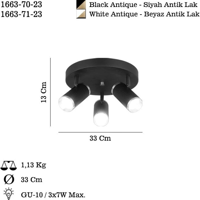 Llambë tavani Opviq, Lume - 71-23, metalike, ngjyrë e bardhë, llak antik