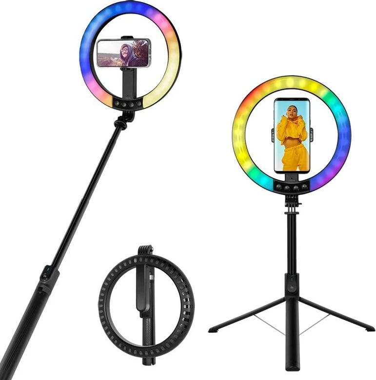 Dritë unazore LED LogiLink AA0156 me tripod, mbajtës për celular, 1500 lm, 17.8 cm, e zezë