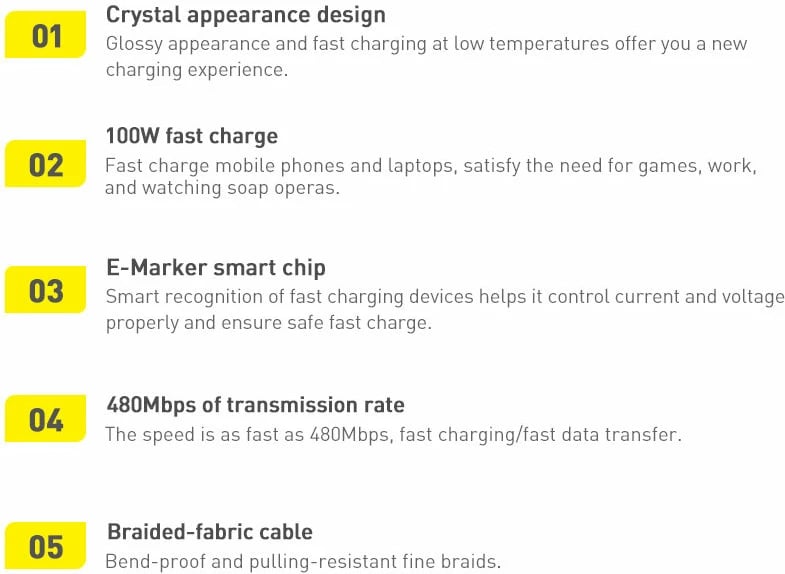 Kabllo USB-C në USB-C Baseus Crystal Shine Series CAJY000603, 1.2m, 100W, Blu