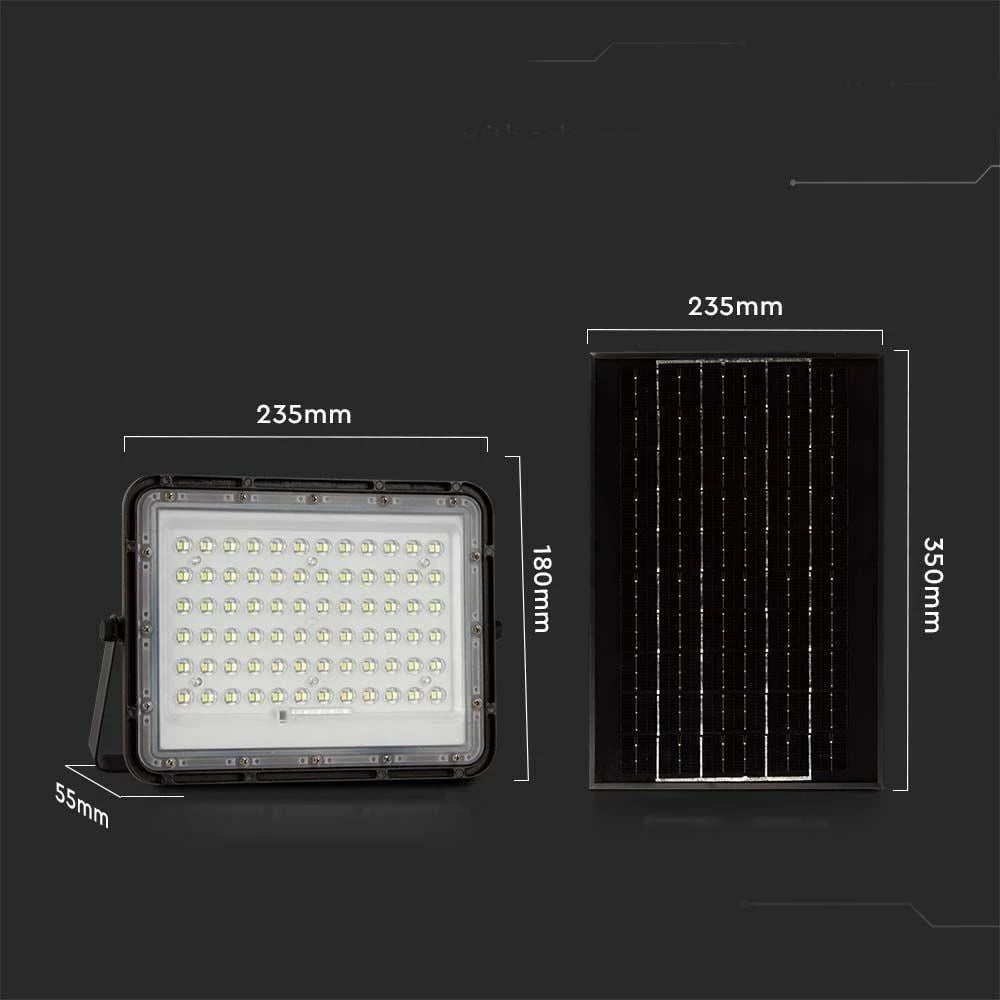 Projektor LED solar V-TAC VT-120W, 15W, 1200lm, me telekomandë, Timer, IP65, Alumini, i zi