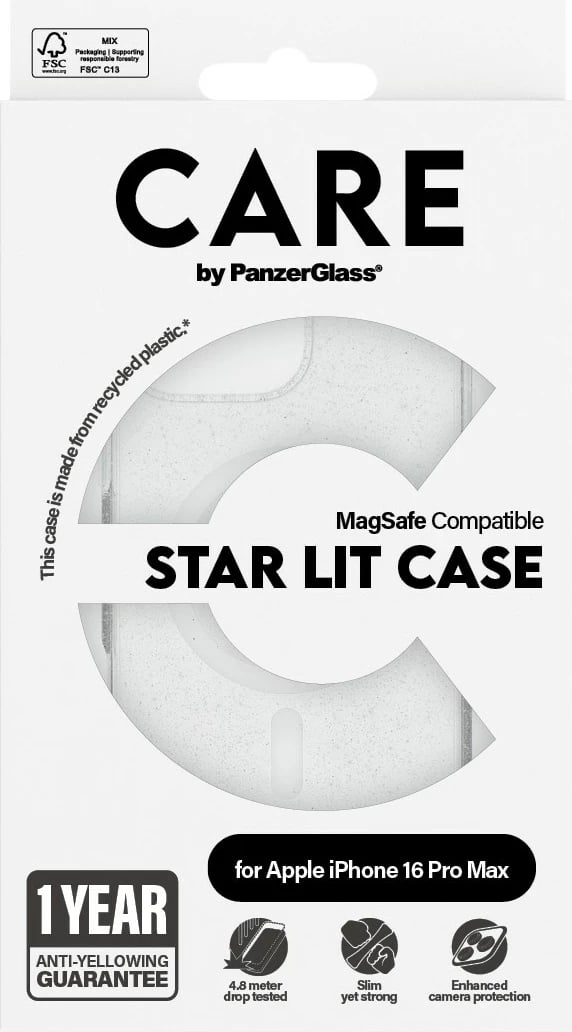 Mbështjellës PanzerGlass CARE Case Star Lit White MagSAFE për iPhone 16 Pro Max, transparent
