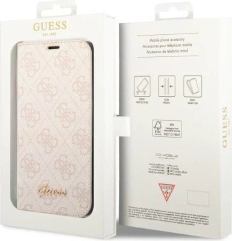 Mbështjellës Guess Bookcase 4G Vintage Gold Logo për iPhone 14 Plus 6.7", Rozë