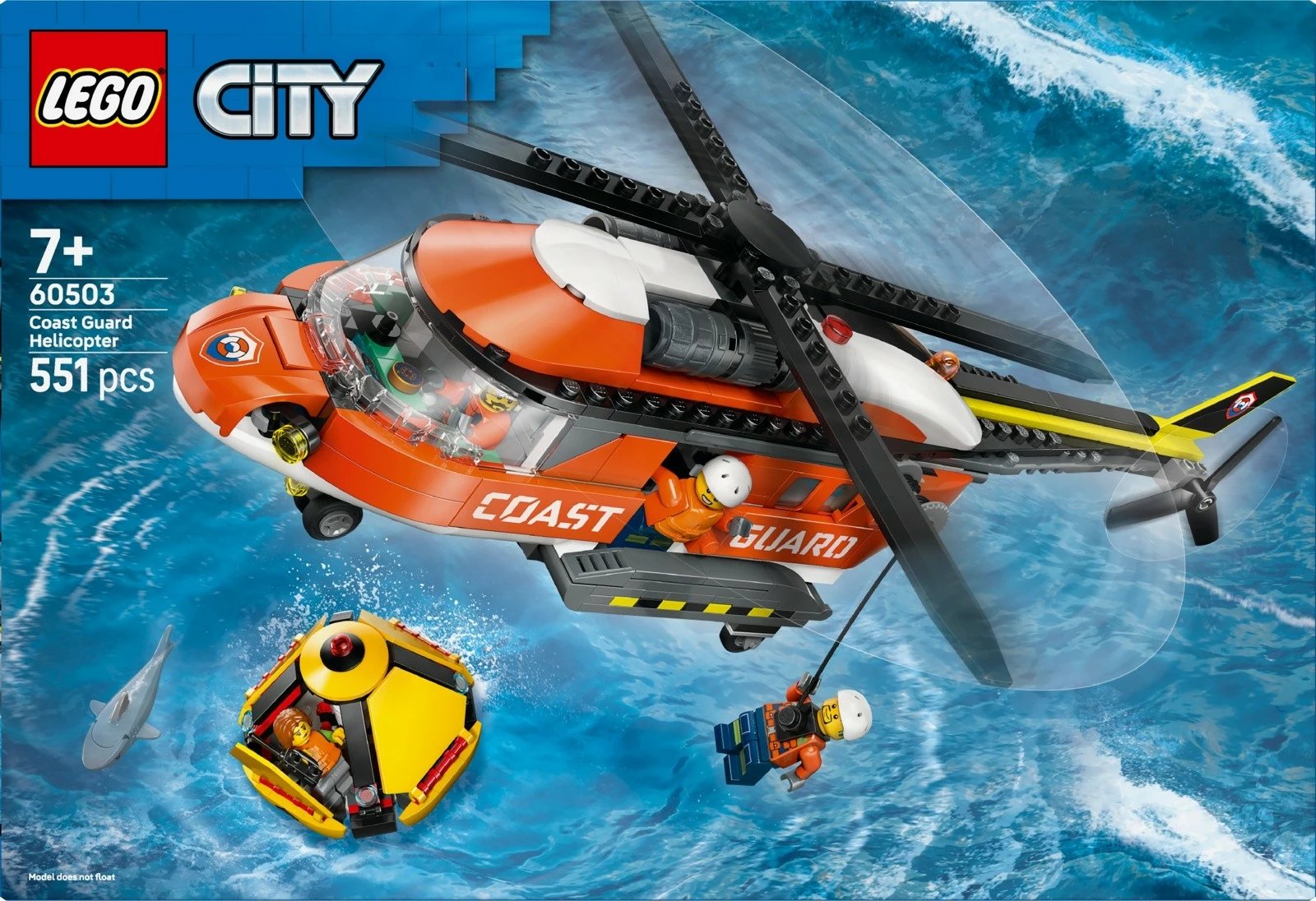 Set ndërtimi LEGO City 60503 helikopter i rojës bregdetare, 551 pjesë, 7+, portokalli