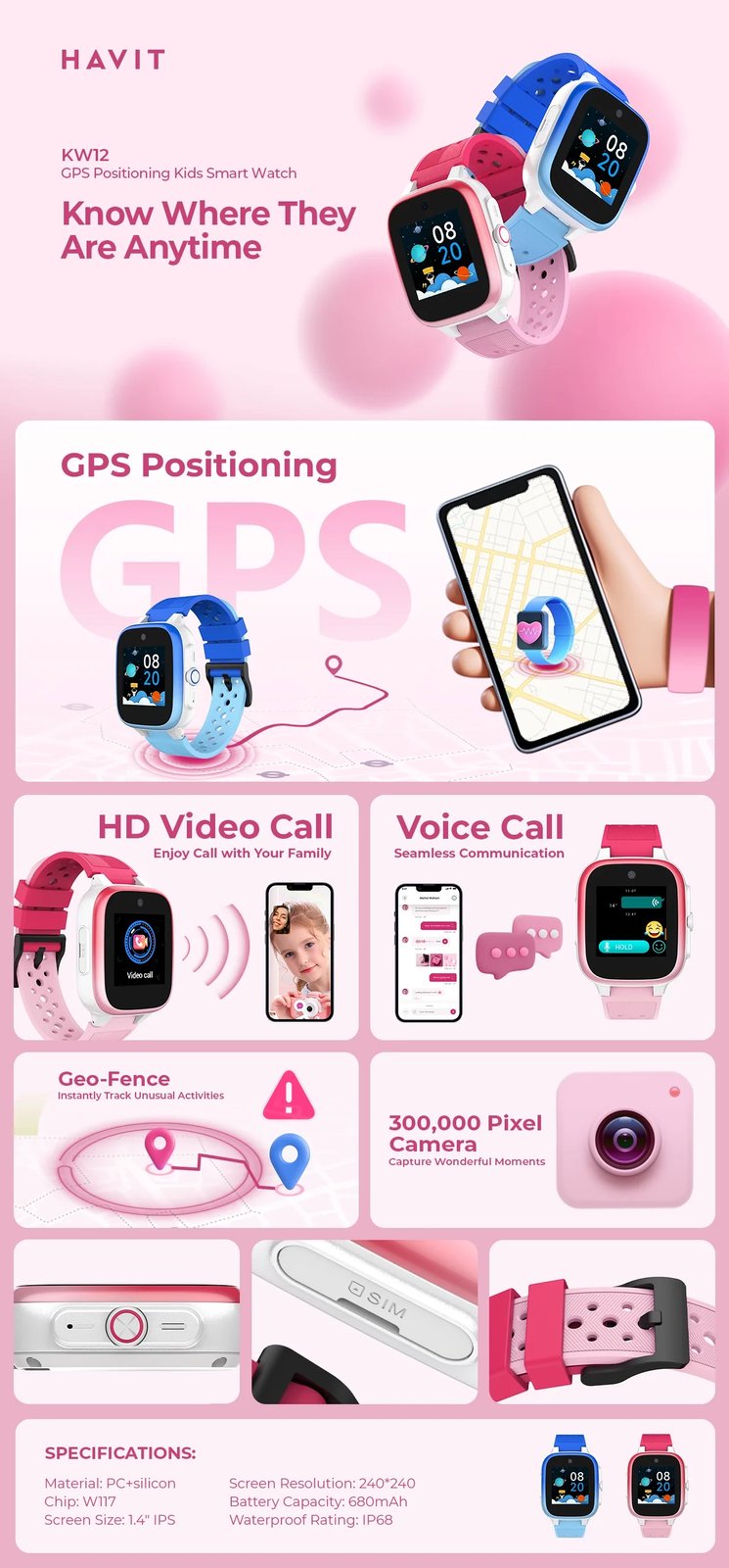 Orë E Mençur HAVIT KW12 (Pembe)