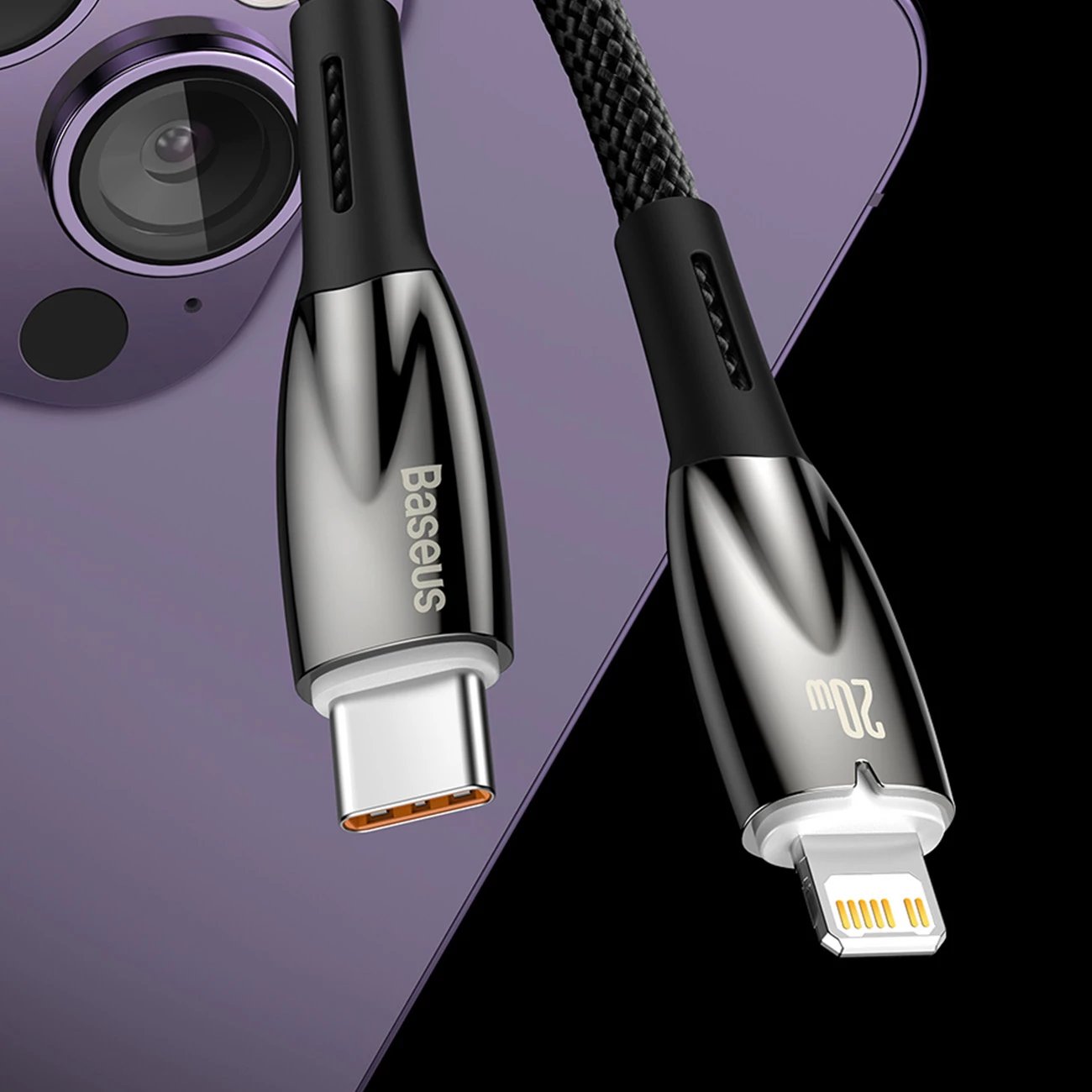 Kabllo karikimi e shpejtë Baseus Glimmer Series USB-C, 2m, 100W, 480Mbps, e zezë Kabllo karikimi e shpejtë Baseus Glimmer Series USB-C, 2m, 100W, 480Mbps, e zezë