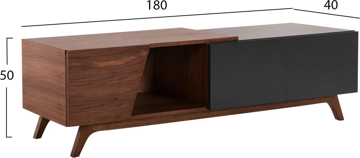 Dollap TV HUDSON MDF me furnir arre, ngjyrë arre dhe gri e errët, 180x40x50H cm