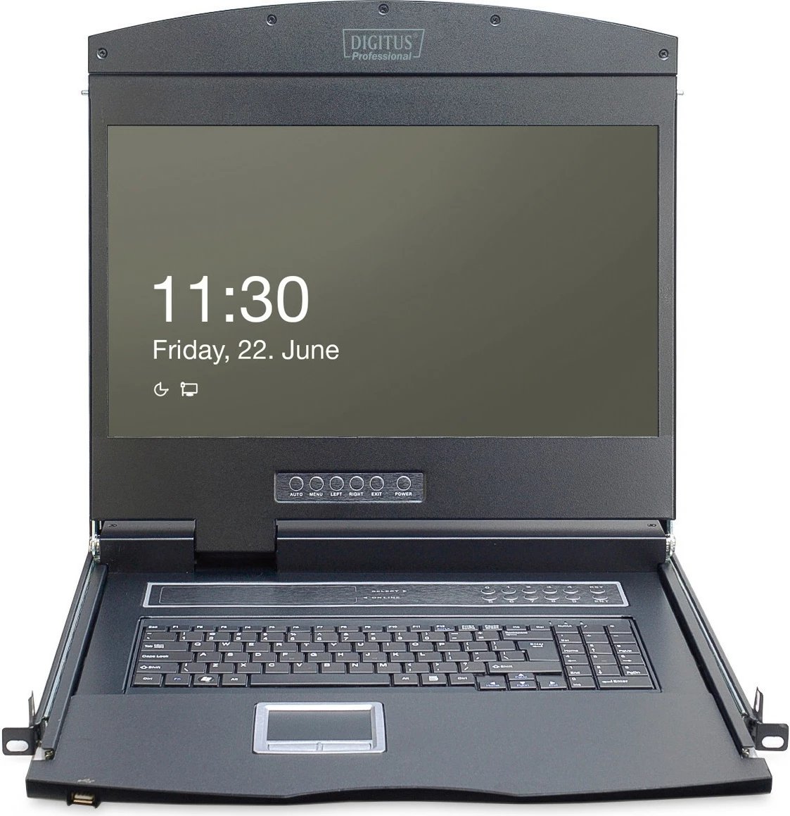 Konsolë KVM Digitus 19", 8 porta, tastierë gjermane, TFT, 1366x768, e zezë